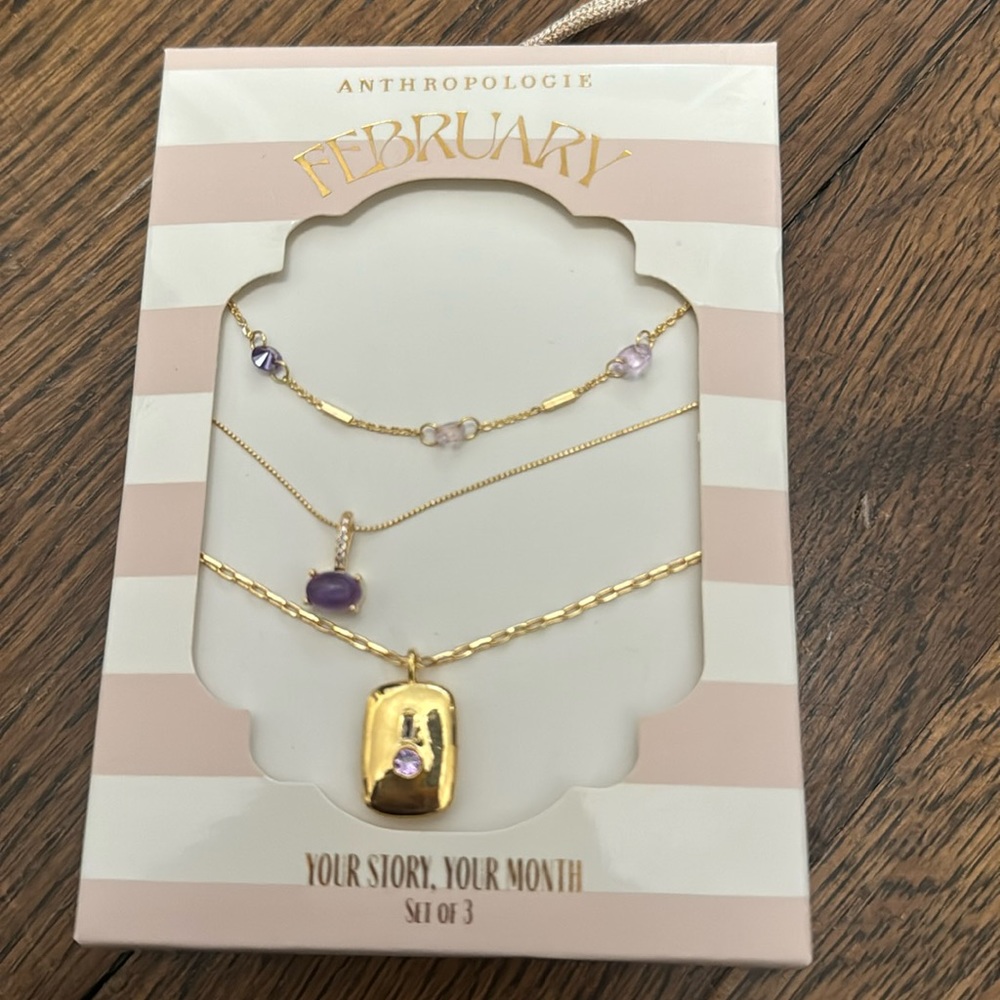 New Anthropologie birthstone necklaces set of 3 February